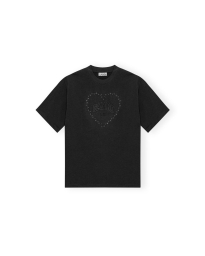 Ganni - HEAVY COTTON DROP SHOULDER HEART T-SHIRT PHANTOM