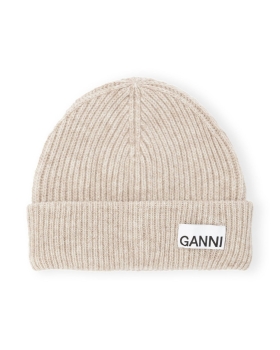 Ganni - Fitted Wool Rib Knit Beanie Sand