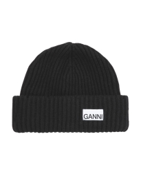 Ganni - OVERSIZED WOOL RIB KNIT BEANIE SORT