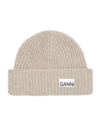 Ganni - OVERSIZED WOOL RIB KNIT BEANIE SAND