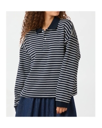 Neo Noir - SARA STRIPE POLO BLOUSE NAVY