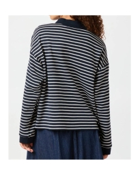 Neo Noir - SARA STRIPE POLO BLOUSE NAVY