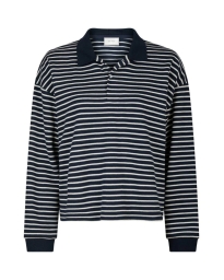 Neo Noir - SARA STRIPE POLO BLOUSE NAVY