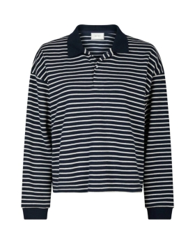 Neo Noir - SARA STRIPE POLO BLOUSE NAVY