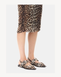 Ganni - Satin Feminine Buckle Ballerinasko Leopard