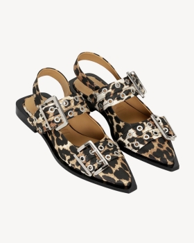 Ganni - Satin Feminine Buckle Ballerinasko Leopard