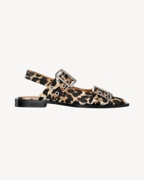 Ganni - Satin Feminine Buckle Ballerinasko Leopard