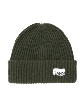 Ganni - OVERSIZED WOOL RIB KNIT BEANIE KALAMATA