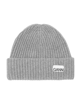 Ganni - OVERSIZED WOOL RIB KNIT BEANIE PALOMA