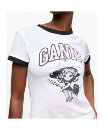 Ganni - T-SHIRT MED PRINT HVID