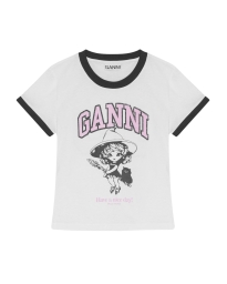 Ganni - T-SHIRT MED PRINT HVID