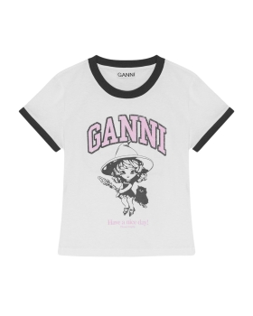 Ganni - T-SHIRT MED PRINT HVID