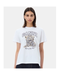 Ganni - LØSTSIDDENDE T-SHIRT LEOPARD PRINT HVID