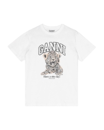 Ganni - LØSTSIDDENDE T-SHIRT LEOPARD PRINT HVID