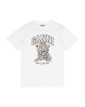 Ganni - LØSTSIDDENDE T-SHIRT LEOPARD PRINT HVID